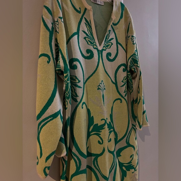 Jacquard Knit Boho Floral Hippie Tunic Dress Oversized Green TikTok Kaftan L-XL - Picture 6 of 16